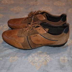 GEOX Respira U Symbol A Men's Brown Leather Casual Shoe Size 11 EUR 45